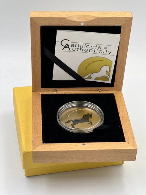 2014 Mongolia Nature Horse 1/2 Oz Silver Gold Plated Coin With  Box&COA