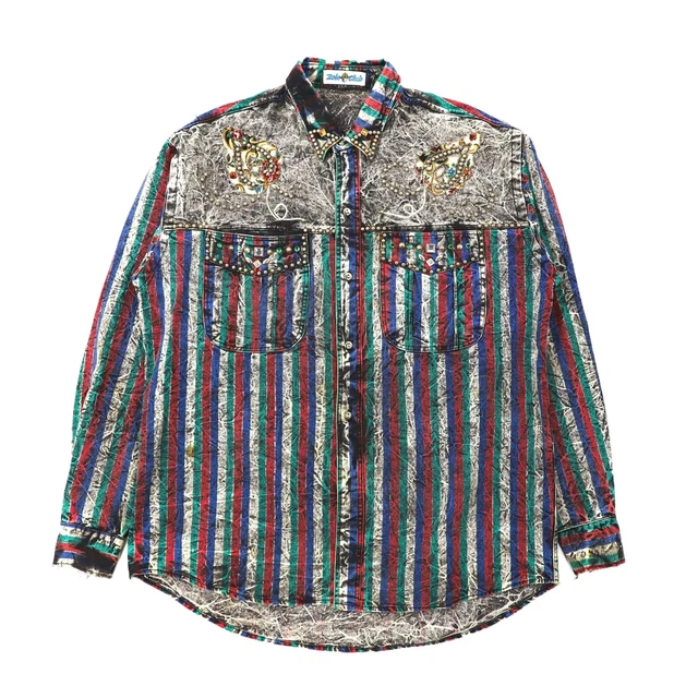 Zolo Club Western Shirt XL Gray Striped Chemical Wash