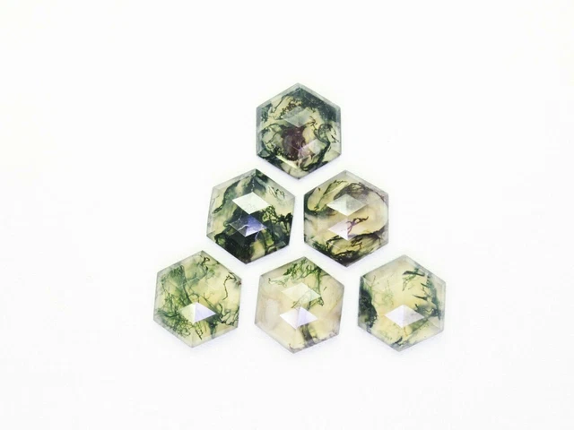 Agate Mousse Naturelle Gemmes Forme Hexagonale 6 Pcs Lot Cabochons à...