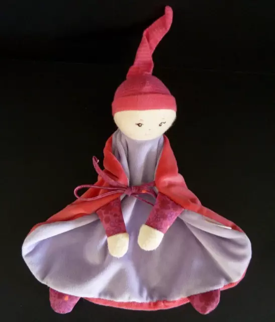 T12. Doudou Plat Corolle Poupee Lutin Cape Mauve Rose Bonnet Raye - Ttbe