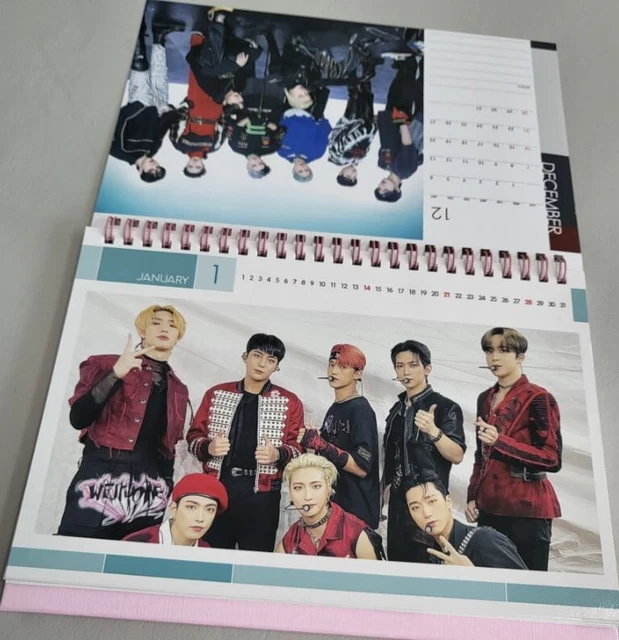 AUTOCOLLANT CALENDRIER DE bureau photo Ateez 2024 2025 calendrier rose