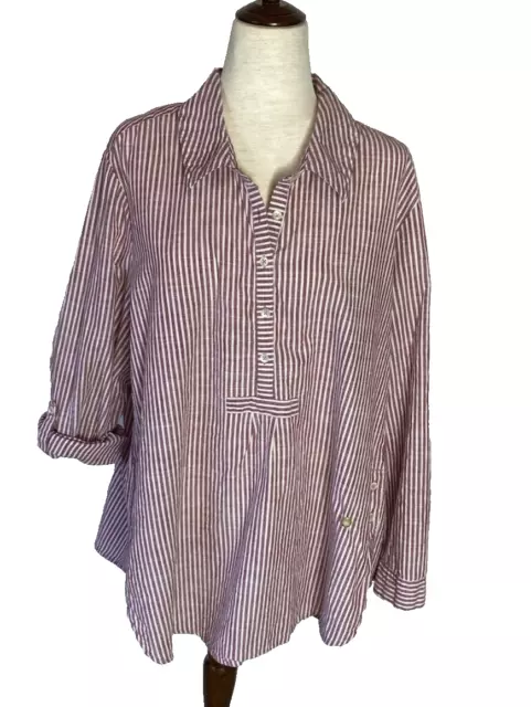 American Sweetheart Shirt Red White Vertical Stripe Striped Popover Plus Sz 3X