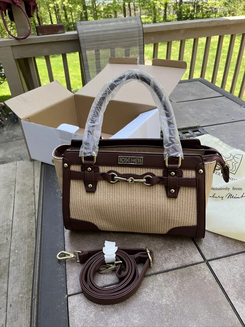 Danbury Mint Jose Hess Off White Brown Leather Purse Handbag Shoulder Bag Gold