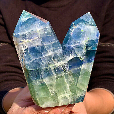 1.74LB Natural colour Fluorite Crystal obelisk crystal wand healing stan SY300