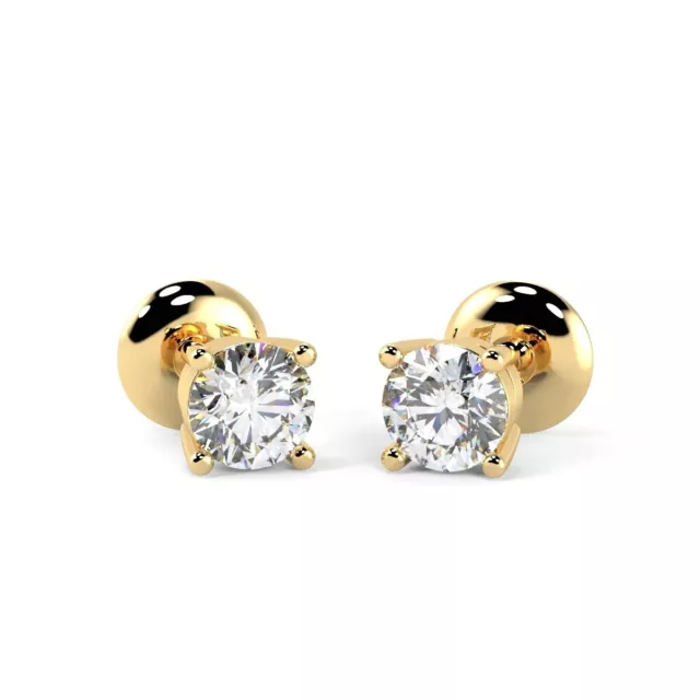 D/VVS 0.25 Ct Lab Grown Round Diamond Stud Earrings In Yellow Gold - Push Back