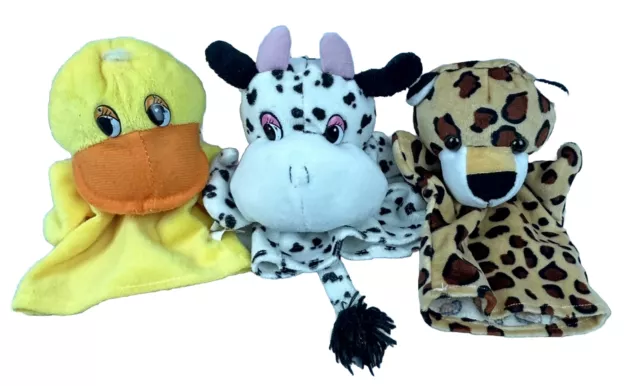 Hand Puppet Educational Toys Duck Cow Leopard Kids Toys Set Of 3