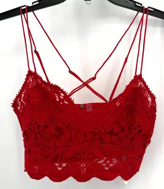 Free People FP One Red Crotchet Lace Ilektra Strappy Tank Top Bralette Size XS