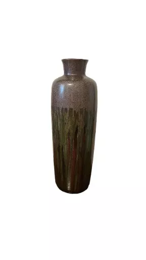 Pier 1 Drip Glaze Pottery Vase 13” Brown Red Tan Golden Green