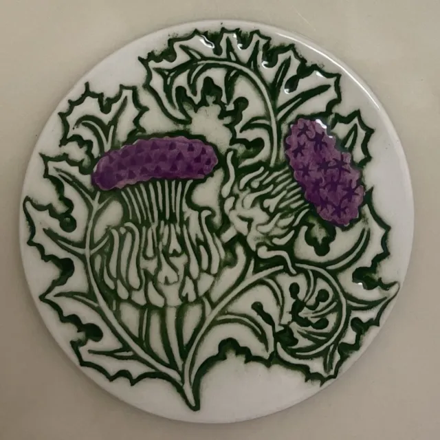 Jacqui Seller Ceramics Kinross Scotland Thistle Teapot Round Coaster Floral