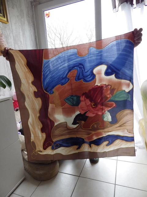 Carré De Soie Torrente 85x85 Cm - 100% Soie, Multicouleur, Occasion En Très Bon état