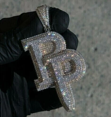 3 Karat Rundschliff-Moissanit-Buchstabenanhänger „PP“ für Herren, 14 Karat...