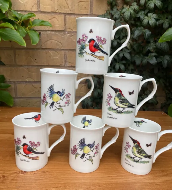 set of 6 birds mugs fine bone china shape castle