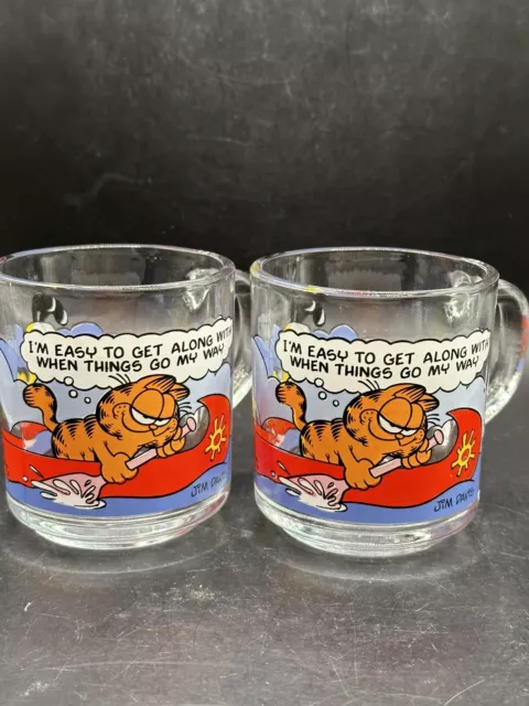 2-McDonald's 1978 Garfield Cat 3 1/2 in Glass Mug Cup United Feature Jim Davis 2