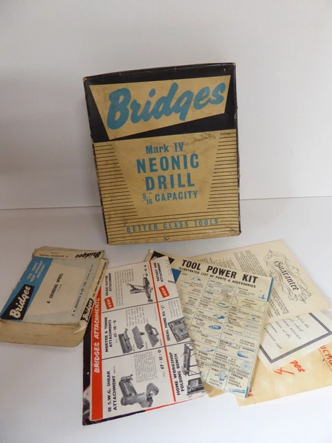 Taladro Neónico Vintage Bridges Mark IV *caja Vacía Solo* Instrucciones Efímeras Inc