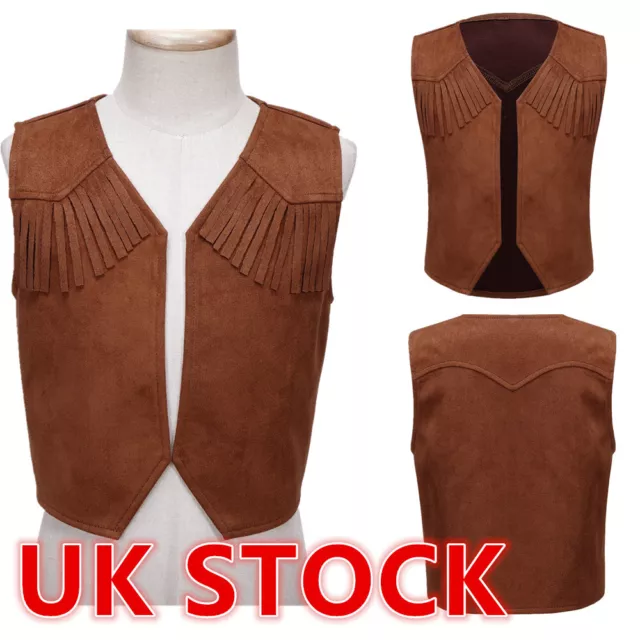 UK Kids Boys Western Cowboy Vest Halloween Fancy Dress Up Costume Waistcoat