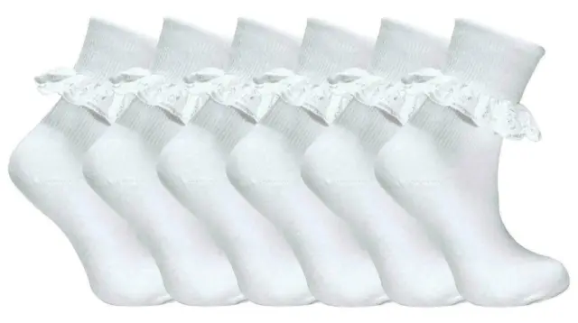 Girls Frilly Lace Socks Ankle Top White School Uniform Size 0-12  3Pairs