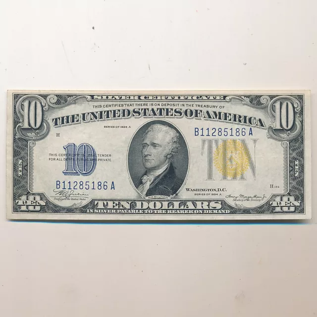 $10 1934A Silver Certificate Ten Dollars $10 ~ Circulated ~ Ships Free!