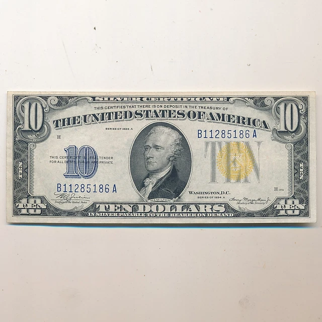 $10 1934A Silver Certificate Ten Dollars $10 ~ Circulated ~ Ships Free!