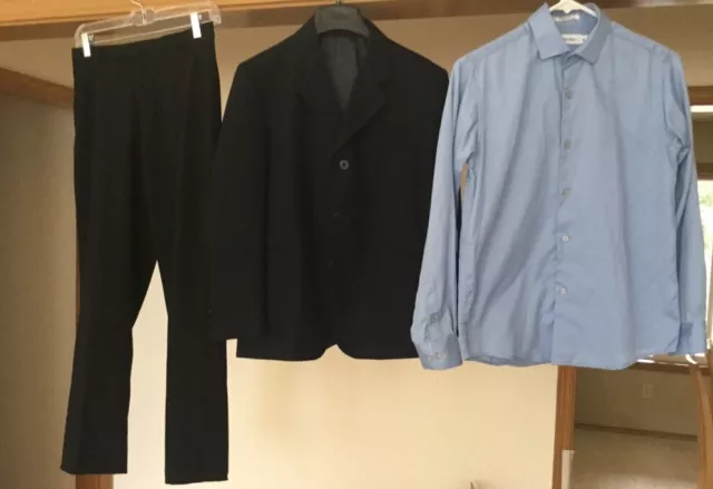 Calvin Klein boys suit Greendog Jacket 14 H, Black slacks 14 R, Blue 14R Shirt