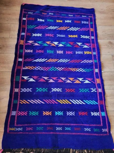 Tapis berbère, kilim  fait main en laine Bleu  150x90  cm- Maroc neuf