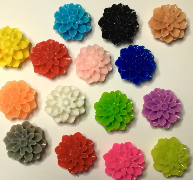 25 x resin rose flower plastic flat back cabochon Assorted 15mm - FREE POST