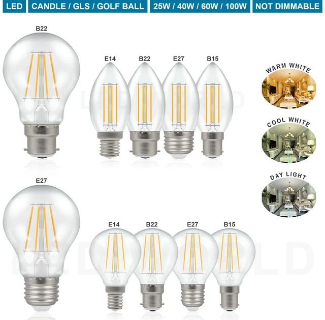 E14 B22 E27 2W 4W 7W LED Candle 40w Bulb SES BC ES GLS Bulb Globe Filament Lamp