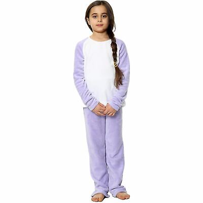 Kids Girls Lilac Pyjamas Soft Fleece PJs 2 Piece Flannel Set Lounge Suit 2-13