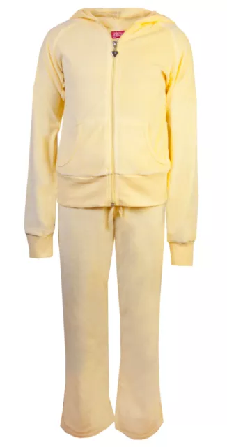 Childrens Velour Tracksuit Girls Hoodie & Joggers Full Set Yellow Age 5-6