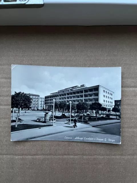 Cartolina   Catania - Albergo Excelsior E Piazza G. Verga - Viaggiata 1965