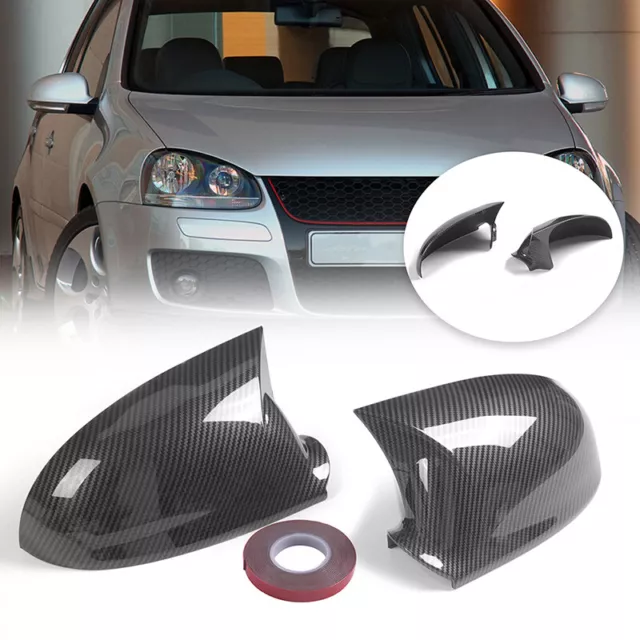 Carbon Fiber Style Side Rearview Wing Mirror Cover Cap For VW Golf 5 MK5 2003-09