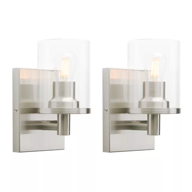 2x Vintage Industrial Wall Lamp Sconce Cylinder Clear Glass Shade Light Fixture