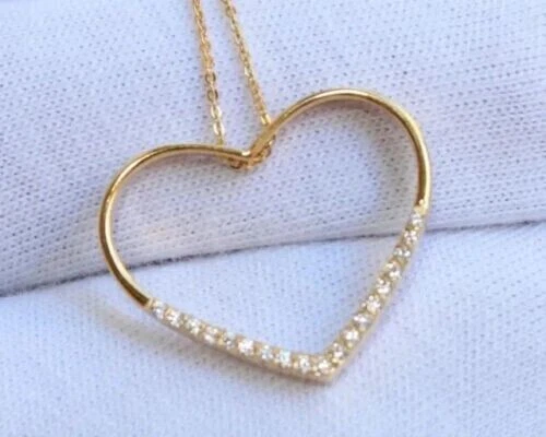 2Ct Round Cut Moissanite 14k Yellow Gold Plated Women's Heart Pendant Free Chain
