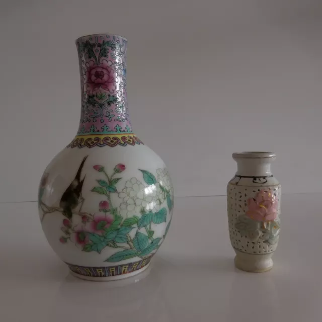 2 Vases Soliflores Ceramic Porcelain Art Nouveau Style Asia China Japan