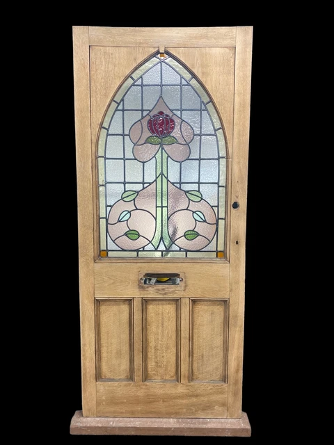Large Solid Oak Front Door Stained Glass Period Reclaimed Old Antique Lead Rare