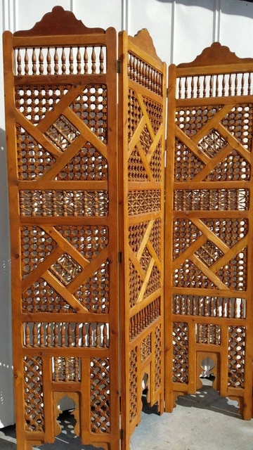 Large mousharabiah artwork moroccan room divider wooden panels hand carved indoo 2