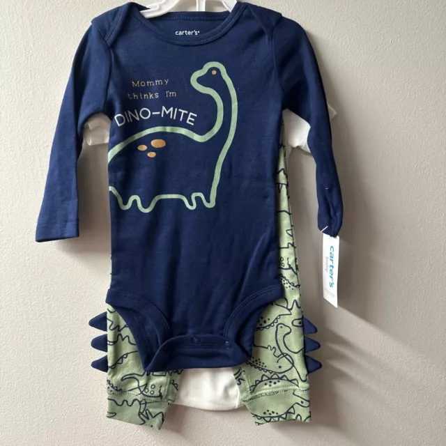 Carter's 3 PC Dinosaur Outfit Baby Boy   2 Bodysuits & 1 Pants   9 Months  NwT