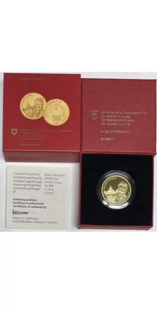 SWITZERLAND - Roger Federer 50 Francs Gold Coin 2020 in OGP - FREE SHIPPING!