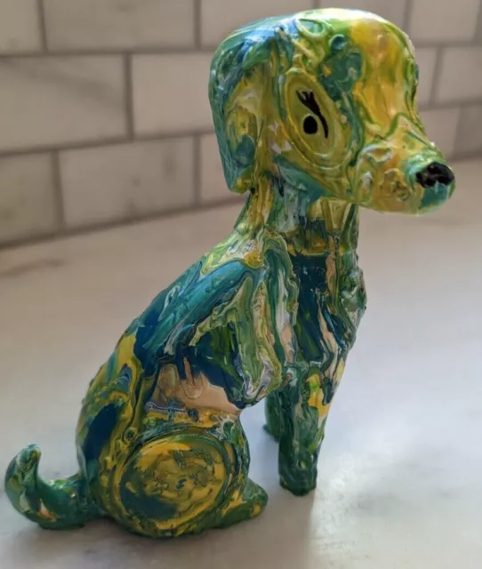 Vibrant Hand Painted Multicolor Resin Dog Figurine 6"
