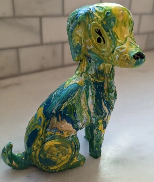 Vibrant Hand Painted Multicolor Resin Dog Figurine 6"