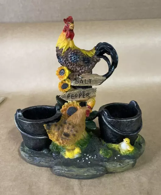 Rooster and Hen Chicken Family Salt and Pepper Shakers Holder Decor Figurine