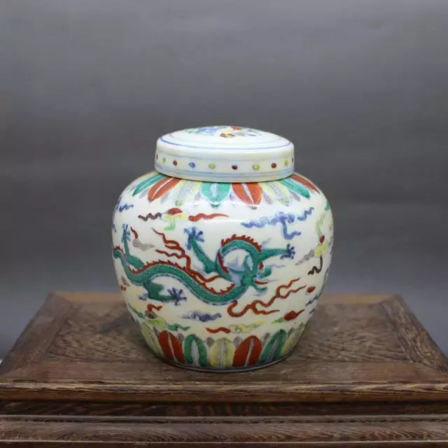 Chinese Blue and White Porcelain Pot Ming Chenghua Doucai Dragon Design Jar 4.7"