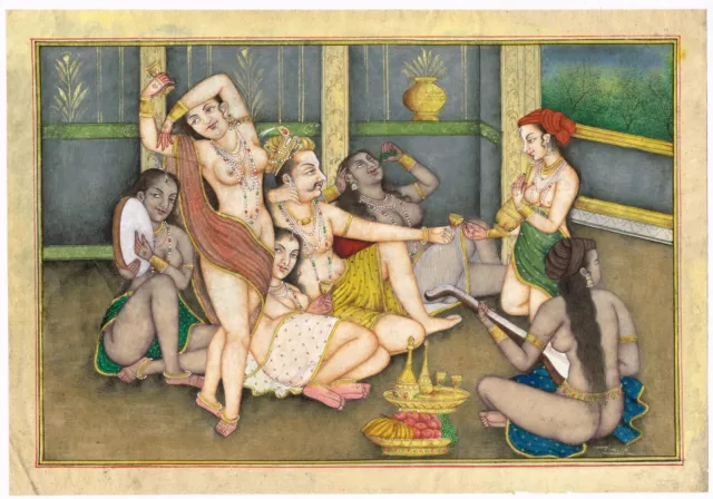 Ancient King Porn Paintings - MUGHAL EROTIC OLD Painting Of Emperor Jahangir With Nude Women Art 12x8  Inches Â£399.99 - PicClick UK