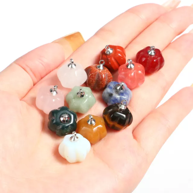 Mini Crystal Pumpkin Pendant Natural Chakra Stone Carving Necklace Reiki Jewelry