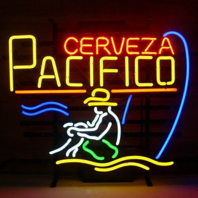 Cerveza Pacifico Fishing Neon Sign Light Man Cave Room Wall Hanging Gift 19"x15"