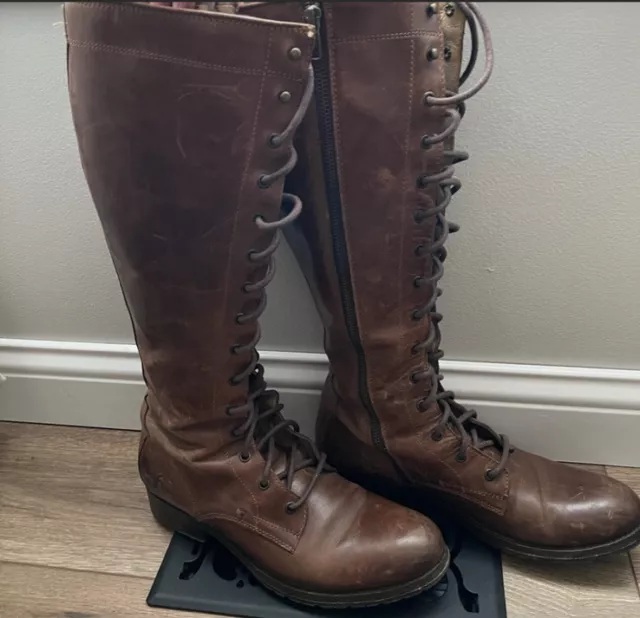FRYE MELISSA TALL Lace Up Women Sz 8.5 Cognac Riding Boots 498