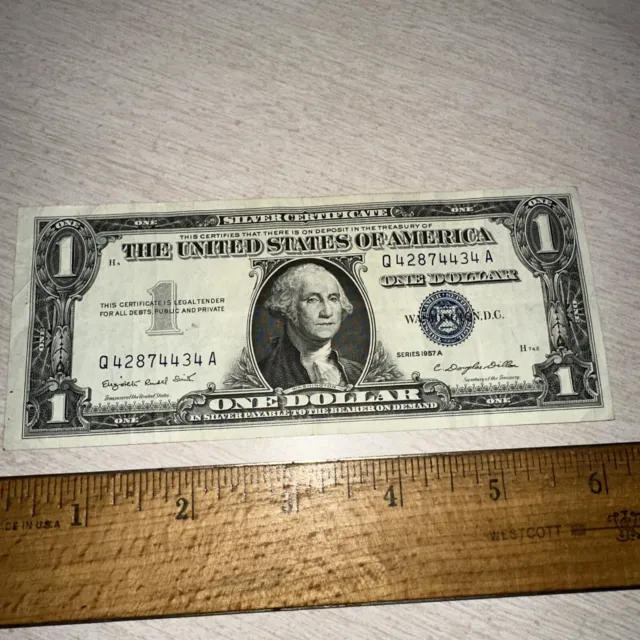 Crisp 1957 A, US One Dollar Bill Banknote Silver Certificate Blue Seal