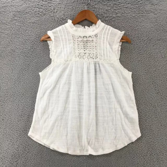 Cable & Gauge Ruffled Blouse Top Womens Large White Crochet Lace Sleeveless NWT