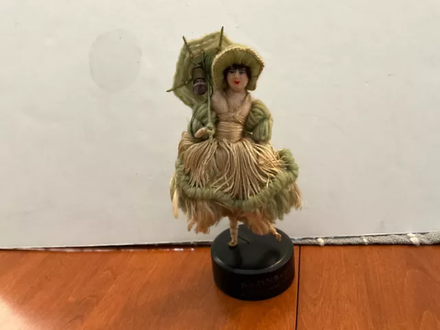Rare, Amazing, Antique, German  Wax Doll Lamp In Unbelievable Silk Thread Outfit