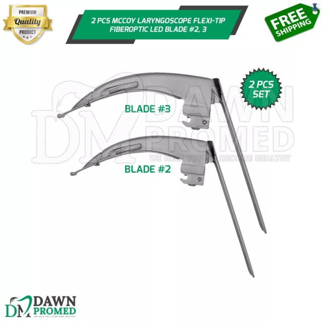 2 Pcs Mccoy Laryngoscope Flexi-Tip Fiberoptic Led Blade #2, 3 Set
