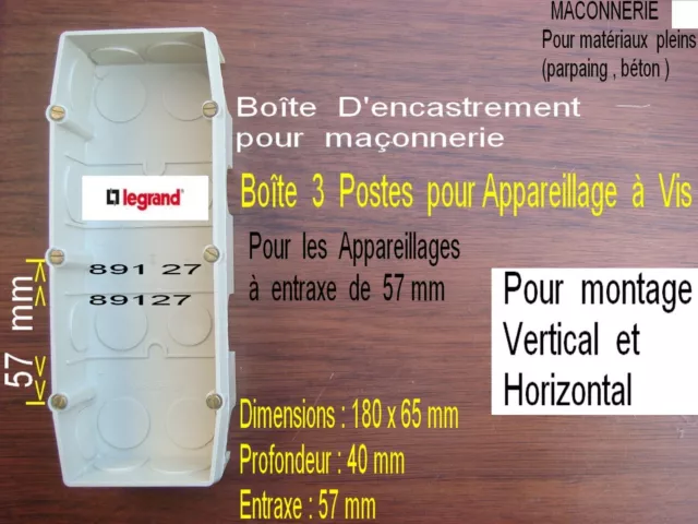 LEGRAND Mosaic 3 Triple Boite d'encastrement Interrupteur / prise Parpaing/Béton